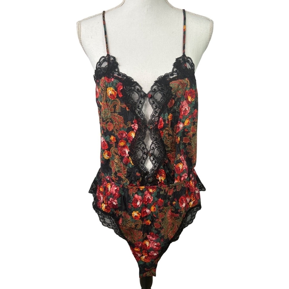 Floral Lace Bodysuit Black Mesh Lingerie Teddy One Piece Size‎ Small